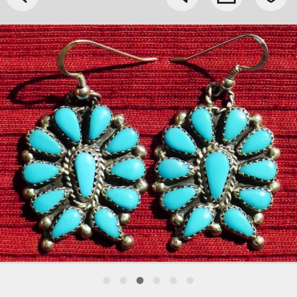 Vintage sterling silver Native turquoise dangle earrings, Southwestern